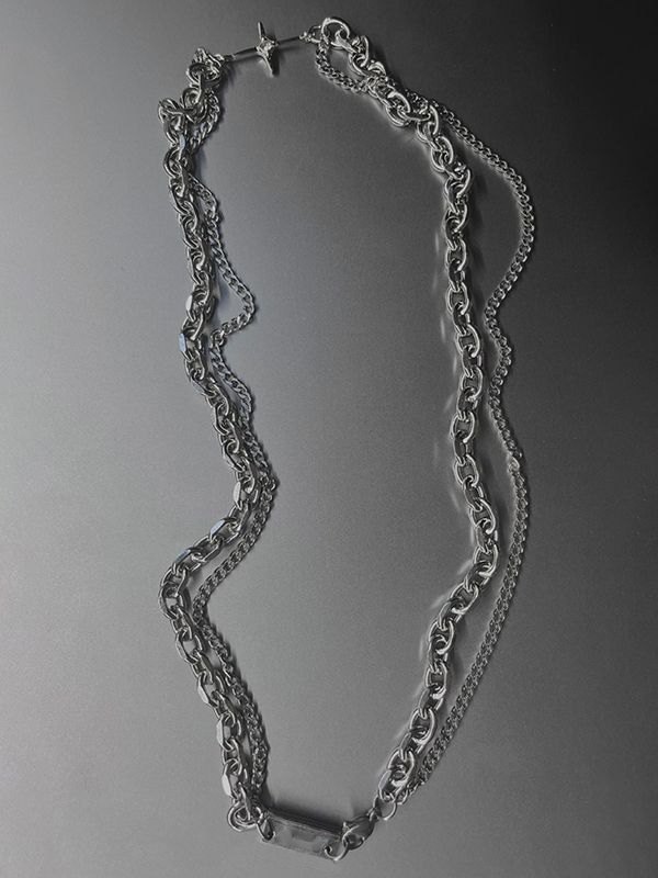 Collar de cadena de eslabones geométricos en capas para hombre-6