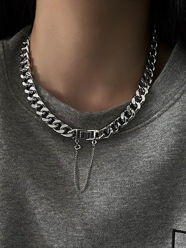 Collar de cadena cubana con hebilla para hombre-3