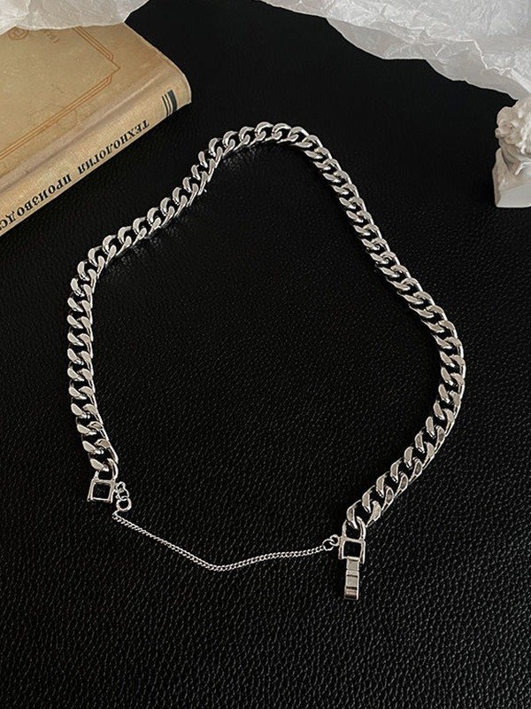 Collar de cadena cubana con hebilla para hombre-4