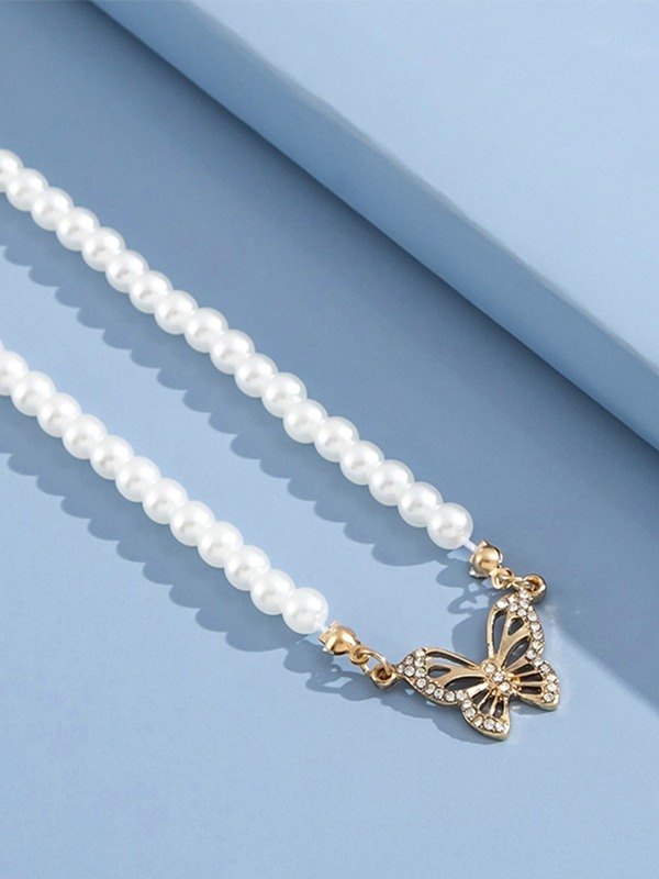 Collar de perlas de imitación de mariposa de diamantes de imitación-1