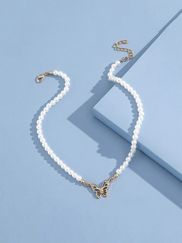 Collar de perlas de imitación de mariposa de diamantes de imitación-3
