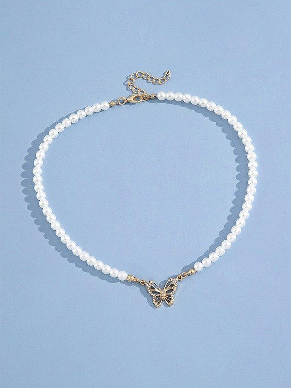 Collar de perlas de imitación de mariposa de diamantes de imitación-4