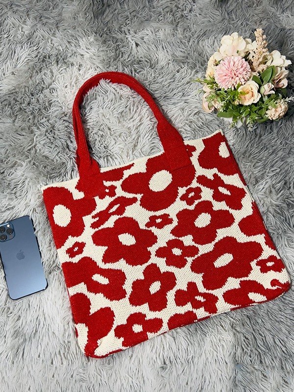 Bolso tote de punto de jacquard floral-2