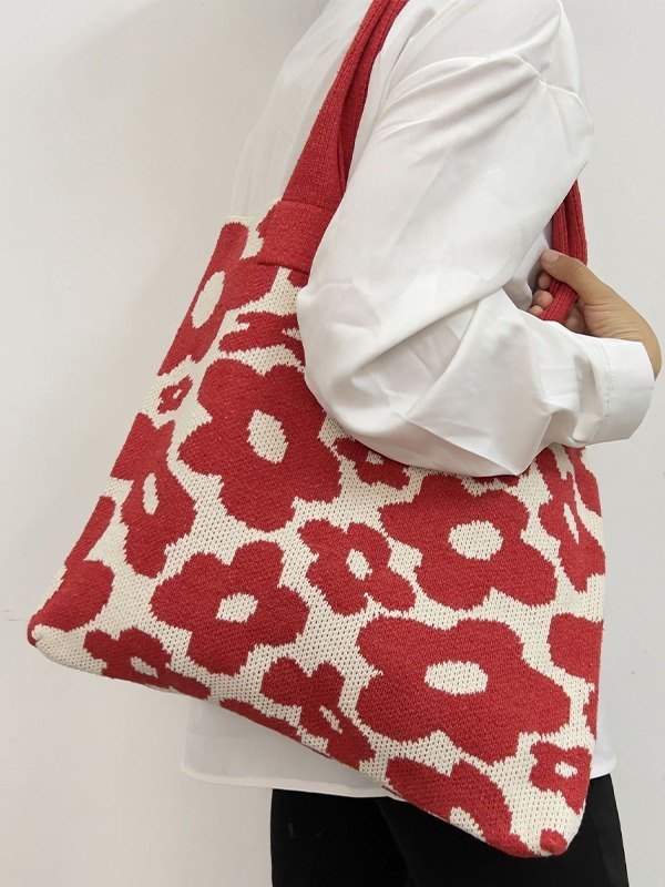 Bolso tote de punto de jacquard floral-1