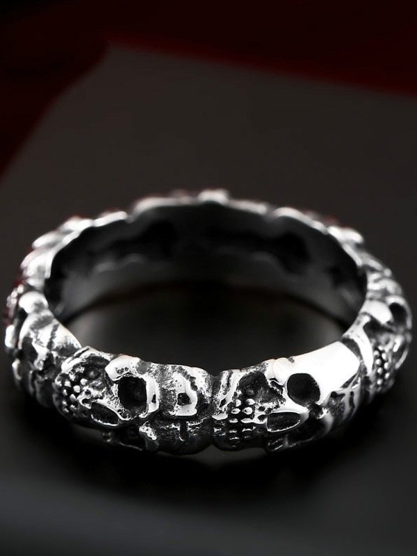 Anillo de calavera punk vintage para hombre-2