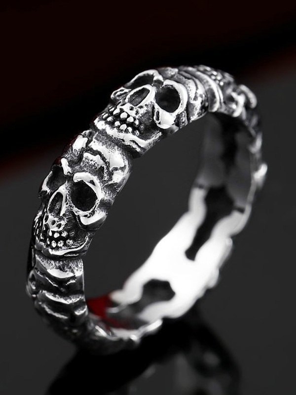 Anillo de calavera punk vintage para hombre-1
