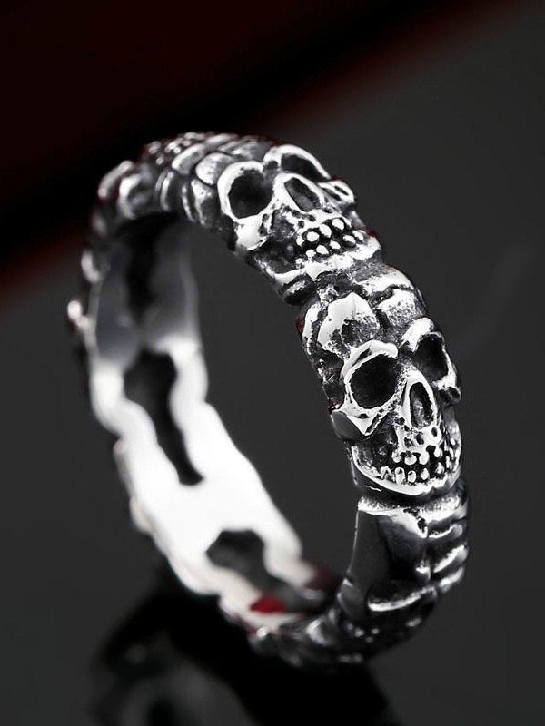 Anillo de calavera punk vintage para hombre-3