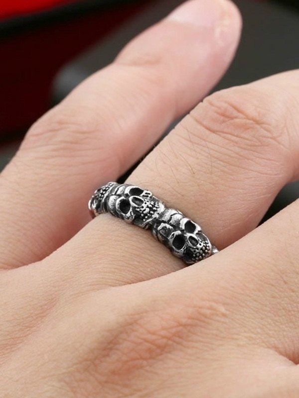 Anillo de calavera punk vintage para hombre-4