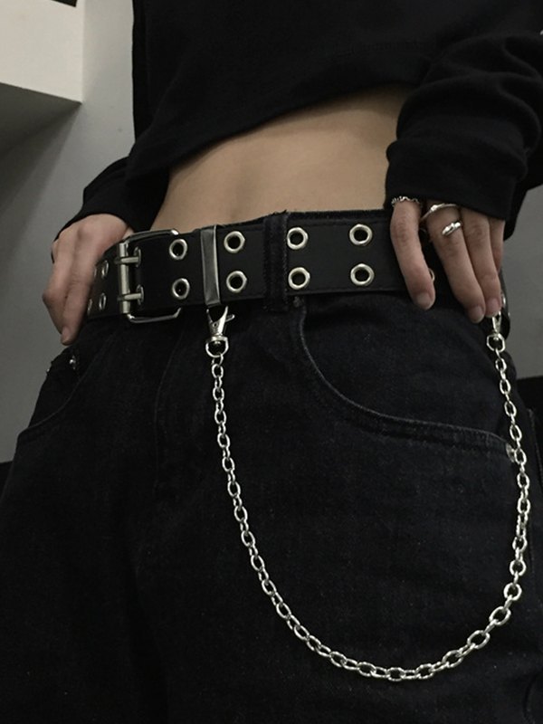Cinturón con hebilla de cadena con doble ojal punk-1