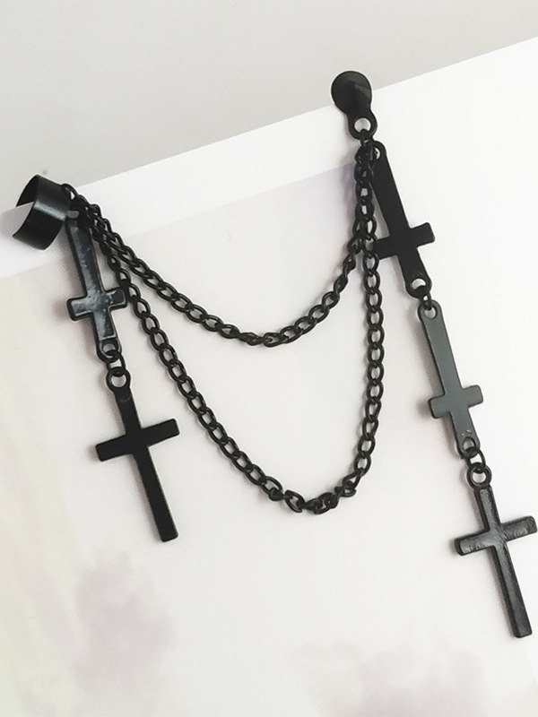 Aretes colgantes con cruz adornada con cadena-1