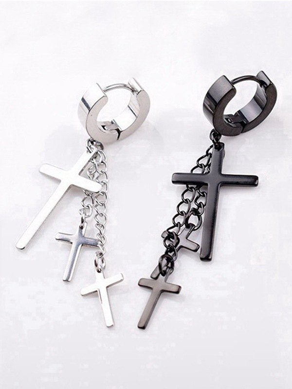 Aretes colgantes con cruz adornada con cadena-2