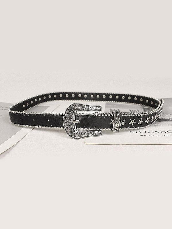 Cinturón con hebilla adornada con estrella punk vintage-2
