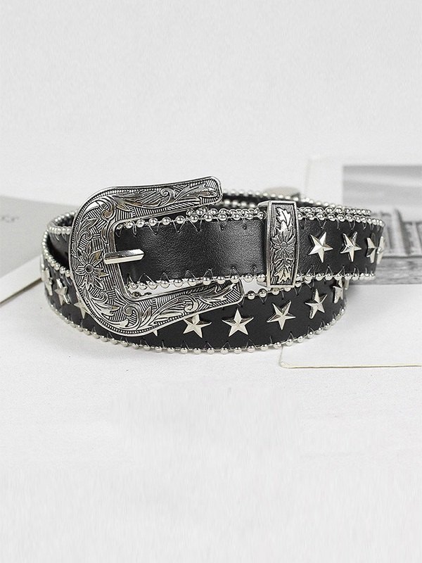 Cinturón con hebilla adornada con estrella punk vintage-4