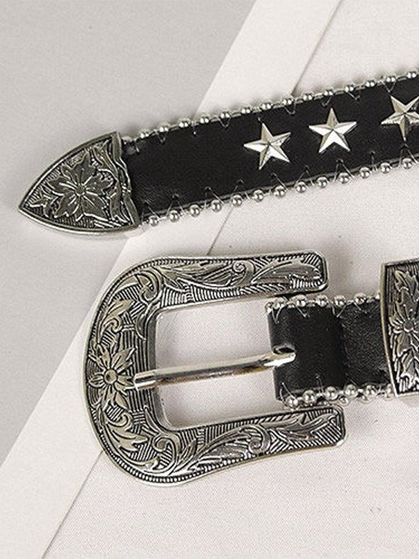 Cinturón con hebilla adornada con estrella punk vintage-1