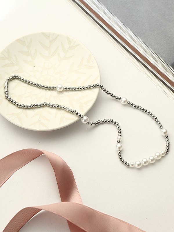 Collar de perlas de imitación de perlas de plata-1