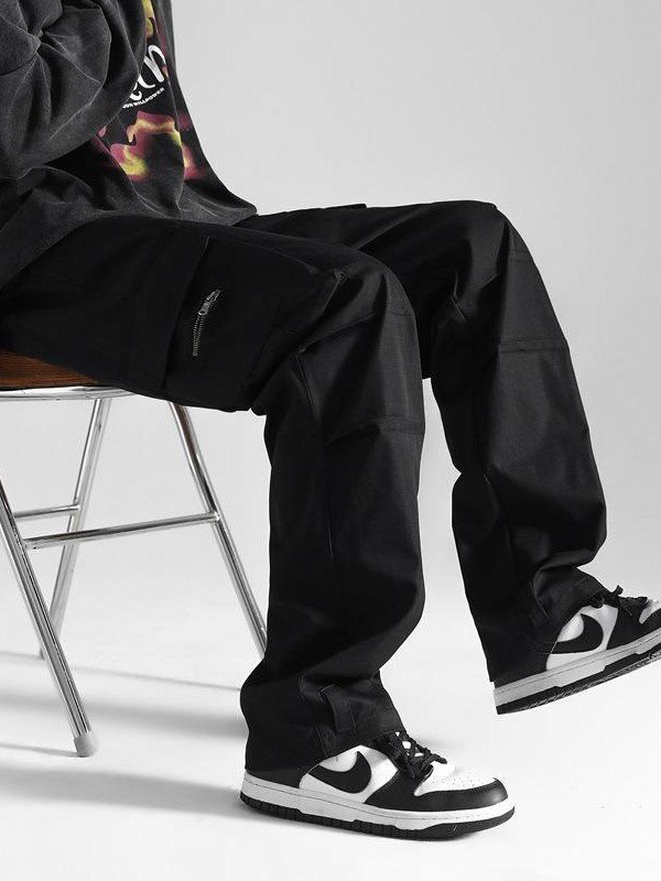 Pantalones cargo rectos vintage fruncidos para hombre-3
