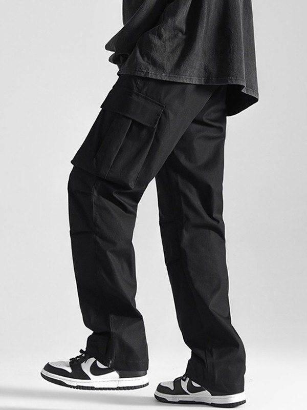 Pantalones cargo rectos vintage fruncidos para hombre-2