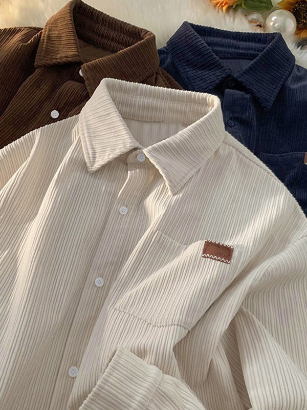 Camisa de manga larga de pana vintage para hombre-2
