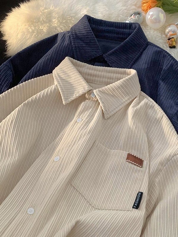 Camisa de manga larga de pana vintage para hombre-3