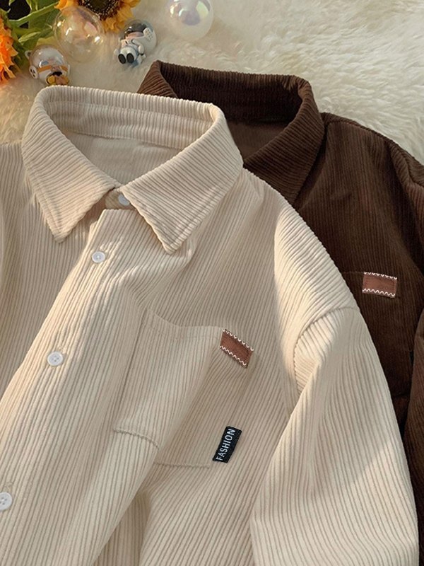 Camisa de manga larga de pana vintage para hombre-4