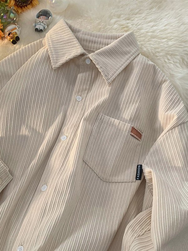 Camisa de manga larga de pana vintage para hombre-1