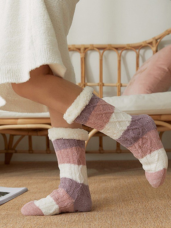 Calcetines de casa con forro polar a rayas color block-2