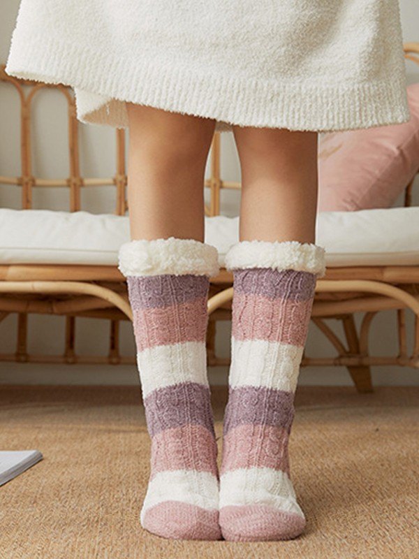 Calcetines de casa con forro polar a rayas color block-1