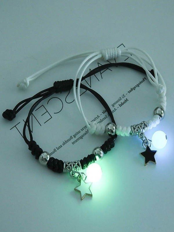 2 pulseras de cuerda luminosa con abalorio de estrella.-1