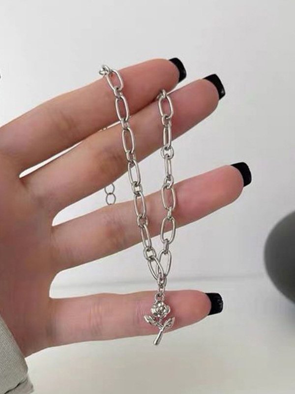 Pulsera de cadena de eslabones con colgante floral-3