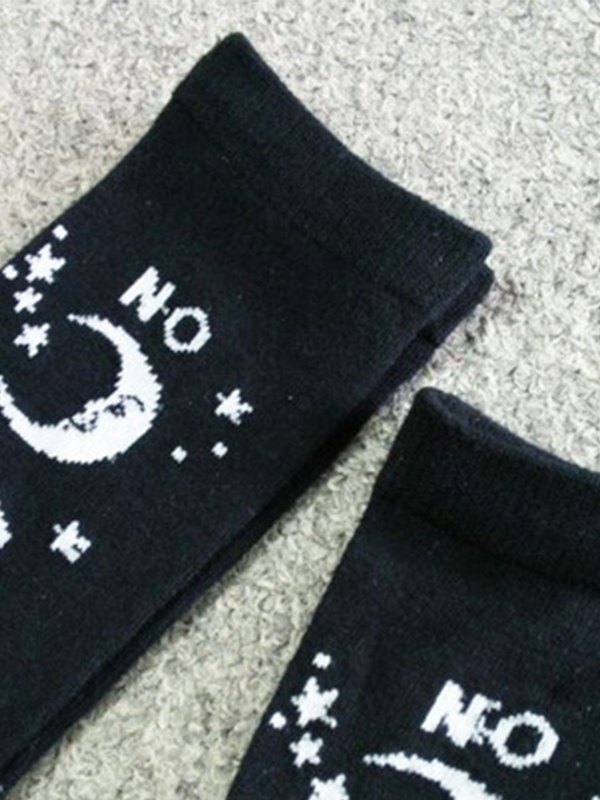 Calcetines Largos Negros Estampado Mixto-1