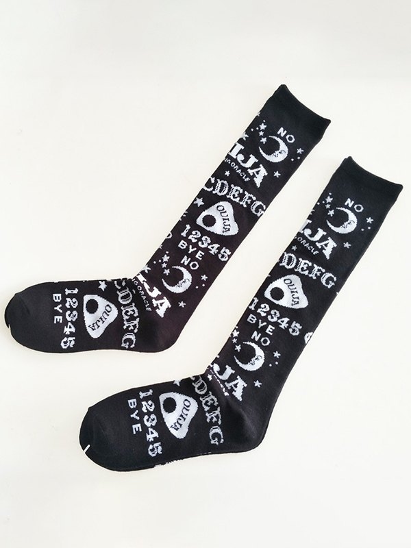 Calcetines Largos Negros Estampado Mixto-4