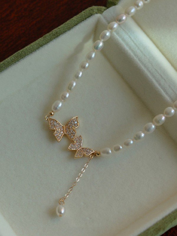 Collar de perlas de imitación de mariposa de diamantes de imitación-3
