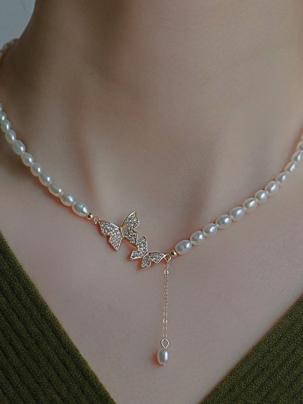 Collar de perlas de imitación de mariposa de diamantes de imitación-2