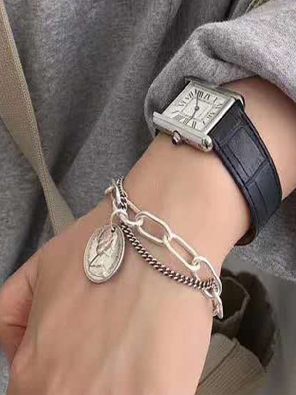Pulsera de palanca con colgante de moneda de cadena de doble capa-1