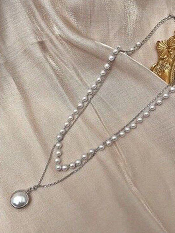 Collar de perlas de imitación de doble capa-1