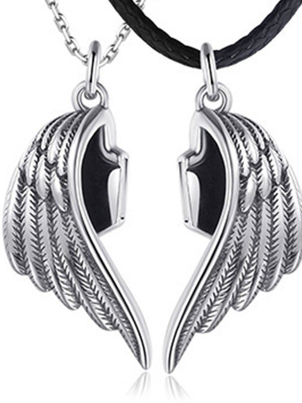 1 par de collares con colgante de alas de Ángel y diablo-1