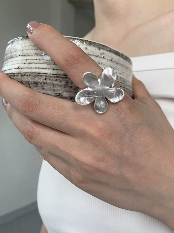 1 pieza anillo de plata envejecido con flor-1