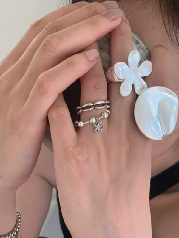 1 pieza anillo de plata envejecido con flor-2