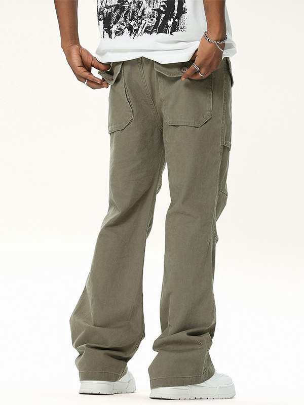Pantalones cargo rectos informales lisos para hombre-3