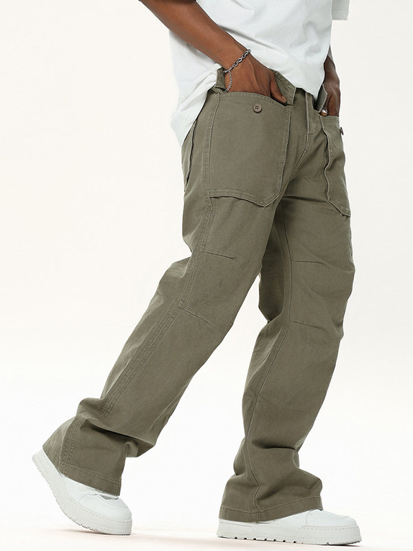 Pantalones cargo rectos informales lisos para hombre-1