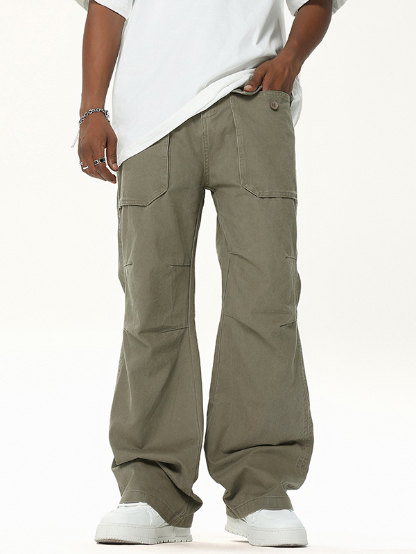 Pantalones cargo rectos informales lisos para hombre-2