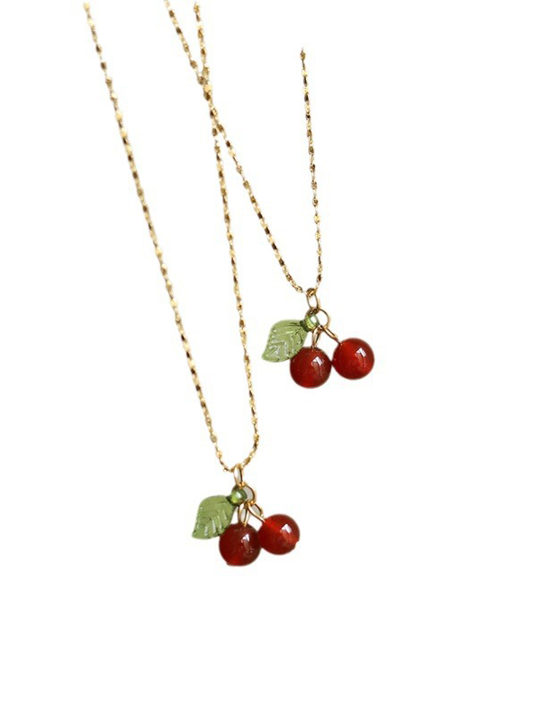 Collar con colgante de cereza roja-4